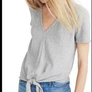 Madewell V-neck Texture and Thread Tie Shirt Grey